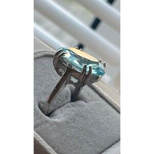 CZ thick cut sky blue&silver ring